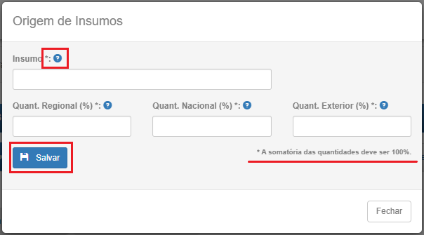 Origem Insumo formulário Cadastro