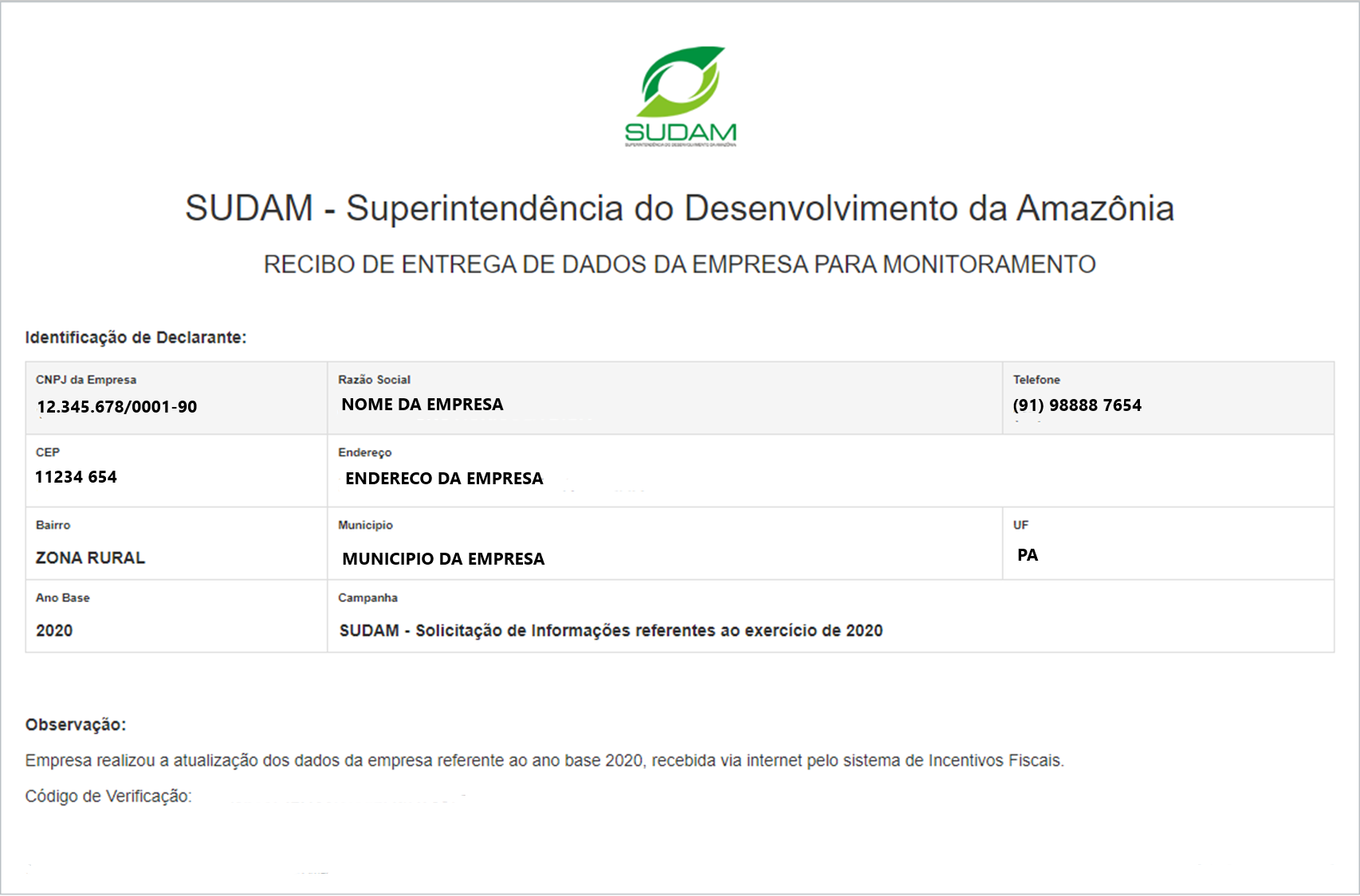 Tela de impressão de Comprovante e visualização dos Dados